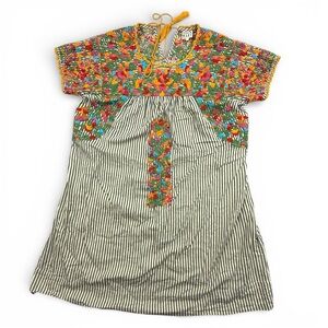 Sister Mary Striped Mary Lou Dress Large Embroidered Short Sleeve Tunic Boho